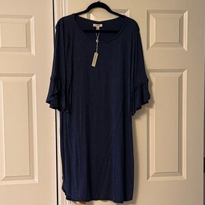 Max Studio Heathered Navy Blue flutter Sleeve Dress